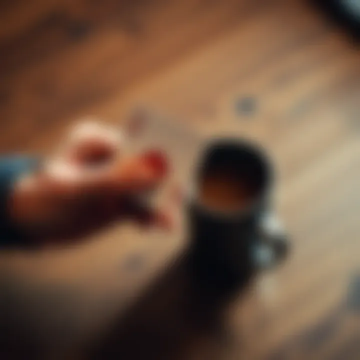 A person holding a playing card and a coffee cup, highlighting a fun card guessing game