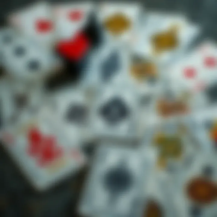 A spread of playing cards laid out alongside Lenormand cards, highlighting varied meanings and interpretations.
