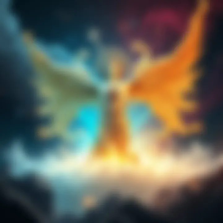 Cosmic Balance: Pleroma and Demiurge A visual representation of the Pleroma and Demiurge in a cosmic setting, highlighting their contrasting moral standings.