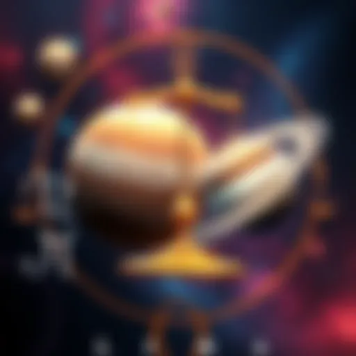 Illustration of Pluto and Saturn aligned in Libra sign, with cosmic symbols representing personal relationships and societal changes.