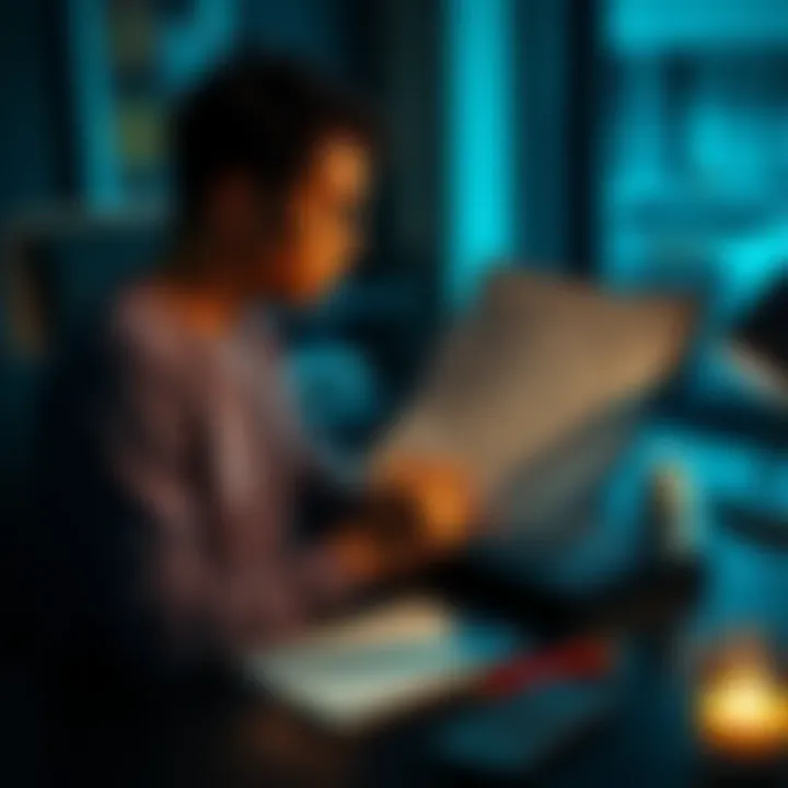 Individual sitting at a desk with an astrological chart and a notepad, reflecting on disability experiences and Pluto AS Line implications.