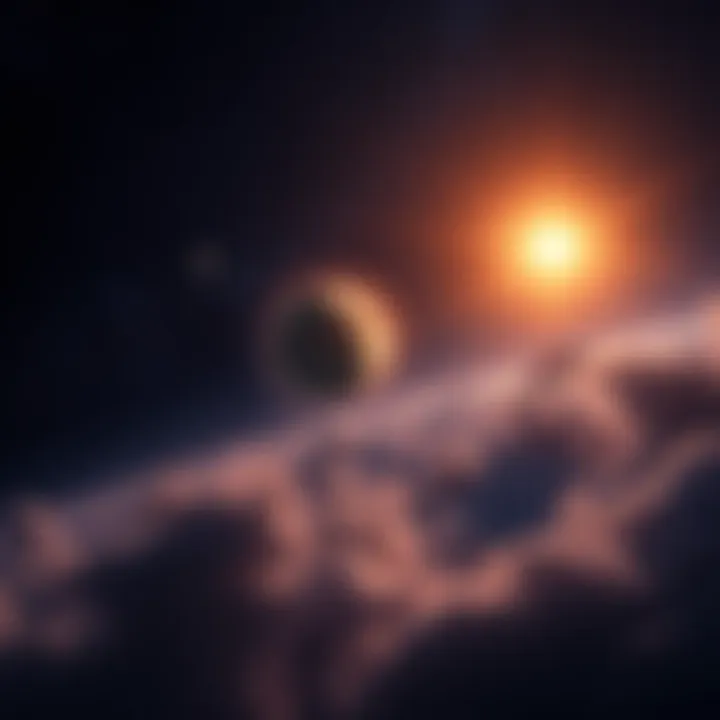 A cosmic scene depicting Pluto in Sagittarius with bright stars and celestial bodies, showing themes of change and innovation in the sky.