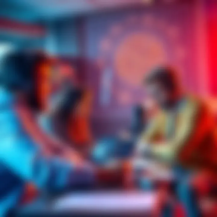 People discussing ideas for podcasts and social media channels under astrological signs