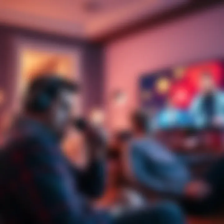 A person listening to a podcast while another watches a YouTube video, showcasing the contrast between audio and visual engagement.