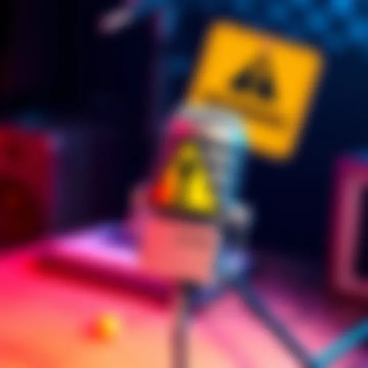 Graphic of a microphone with a caution sign indicating a warning about the TradGard Wica Podcast's inclusivity issues.