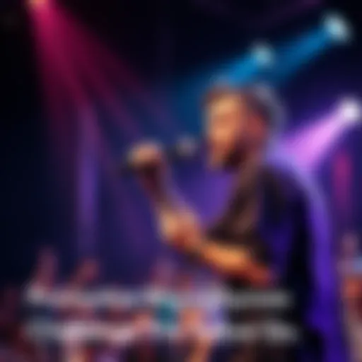 A poet passionately performing spoken word on stage, surrounded by a captivated audience, highlighting the power of provocative lyrics.