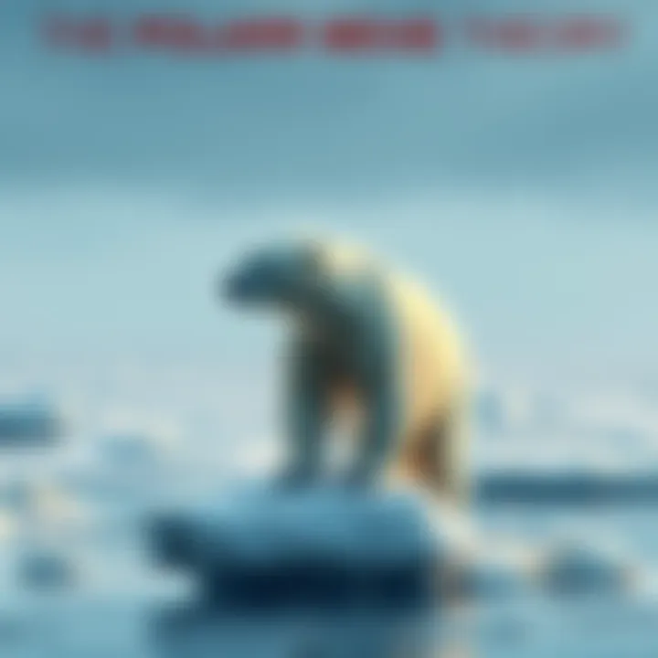 Polar bear standing on ice A polar bear on an ice floe, looking contemplative with a backdrop of a changing environment, symbolizing concern for the future.