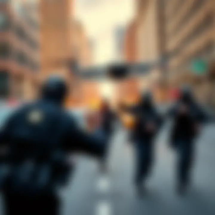 New Jersey police officers chase a drone in an urban setting