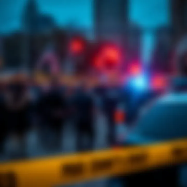 Crowd gathers at the scene where ICE agents shot a woman in Chicago, with police tape and law enforcement on site.