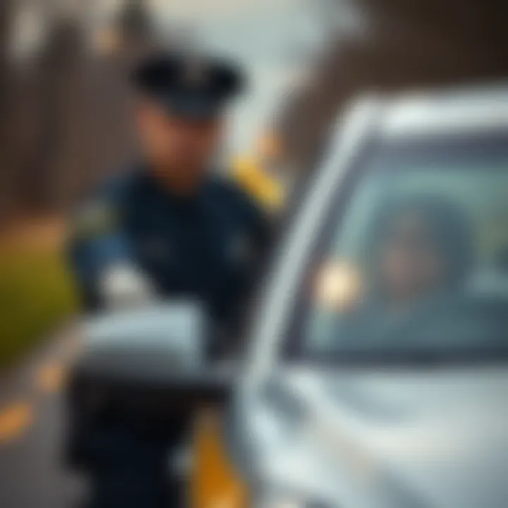Police pulling over a driver A police officer stops a car on the road, highlighting the trend of officers targeting lower-income drivers, with a concerned expression on the driver's face.