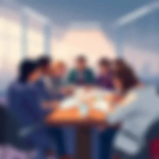Political debate illustration A diverse group of people discussing political views around a table with papers and charts