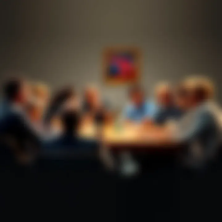 A group of diverse people engaged in a discussion around a table, representing political ideas without party affiliations, showcasing various opinions and perspectives.