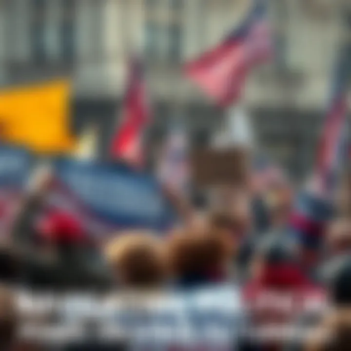 A crowd of people holding signs advocating for freedom during a political rally.