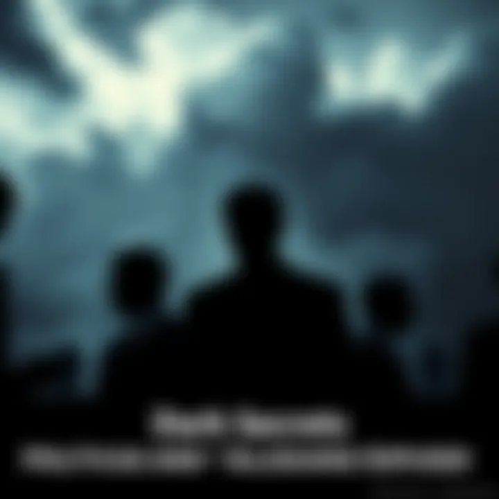 Silhouetted figures of politicians surrounded by dark clouds, symbolizing hidden scandals and allegations.