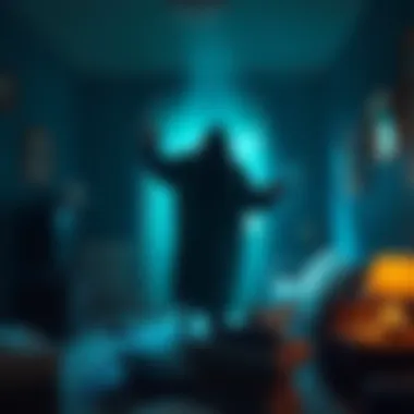 A shadowy figure moving objects in a dimly lit room, illustrating poltergeist activity.