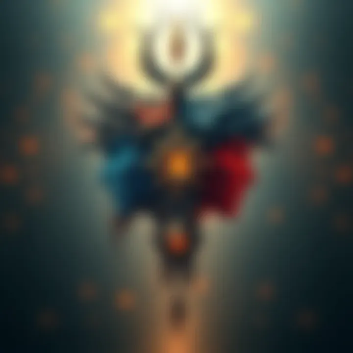 Art representation of El-Yahweh and Dea symbolizing duality in Christopagan beliefs, featuring contrasting colors and shapes, reflecting unity and diversity.