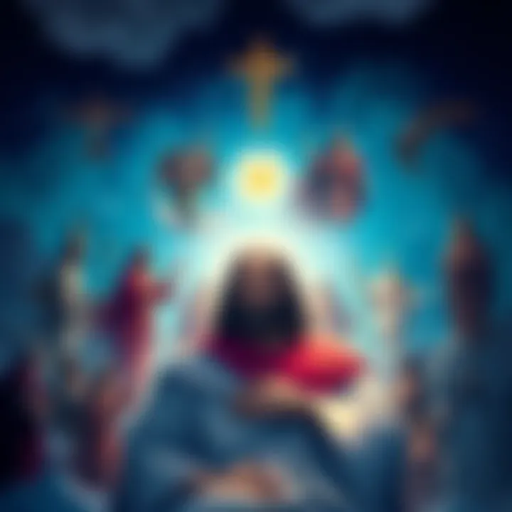 An illustration depicting various symbols representing different gods surrounding a central figure of Yahweh, emphasizing the idea of coexistence in faith.