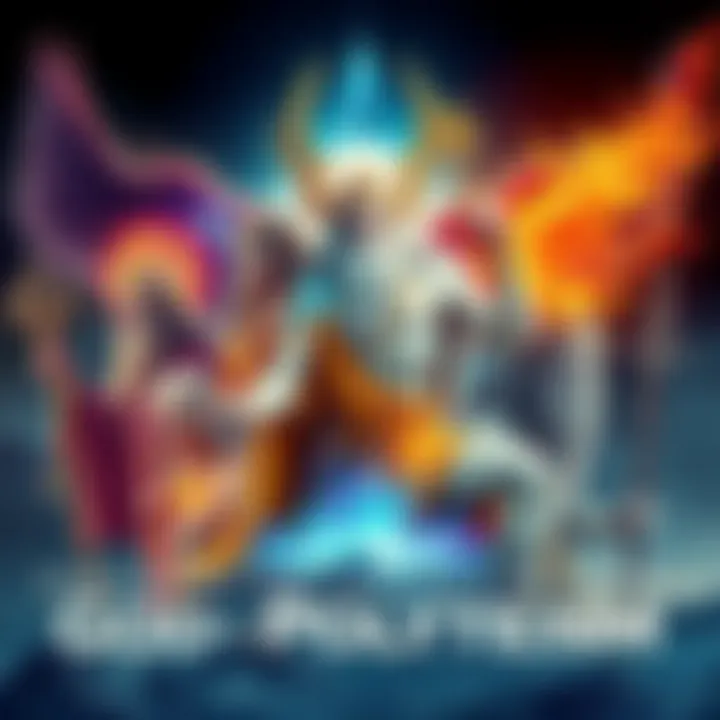 Artistic representation of multiple gods representing various elements of nature and humanity