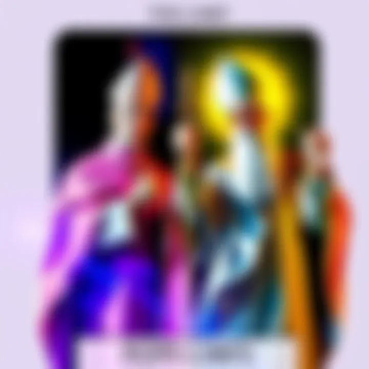 The Pope card displays two priests in ceremonial attire, highlighting their gestures and vibrant colors, symbolizing guidance and spiritual authority.
