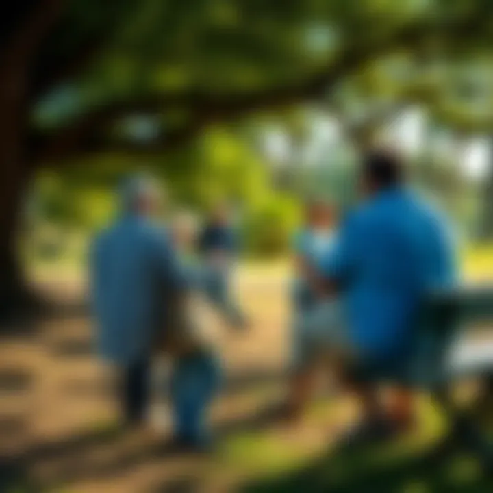 Residents of Port Isabel, TX, discuss community concerns in a local park meeting.
