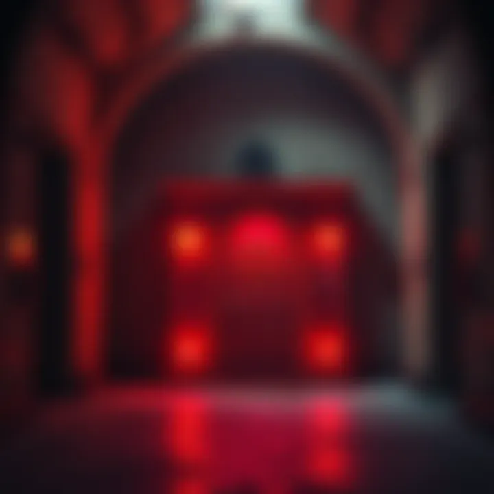 A portal spirit box shown in an eerie asylum setting, with dim lighting and old architecture.