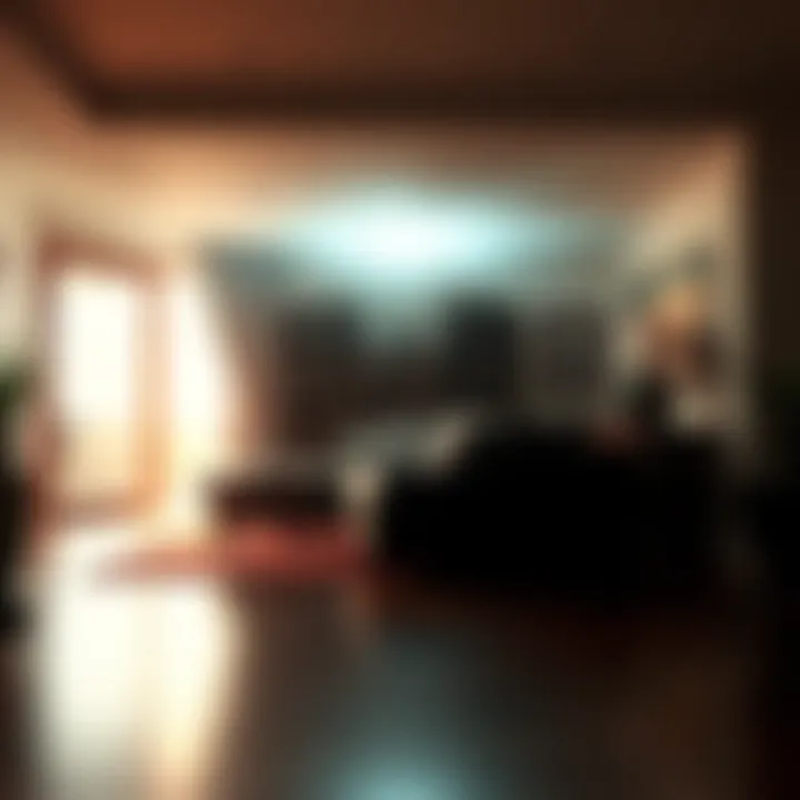 A bright, swirling light resembling a portal appears in a living room, casting unusual shadows and creating an eerie atmosphere.