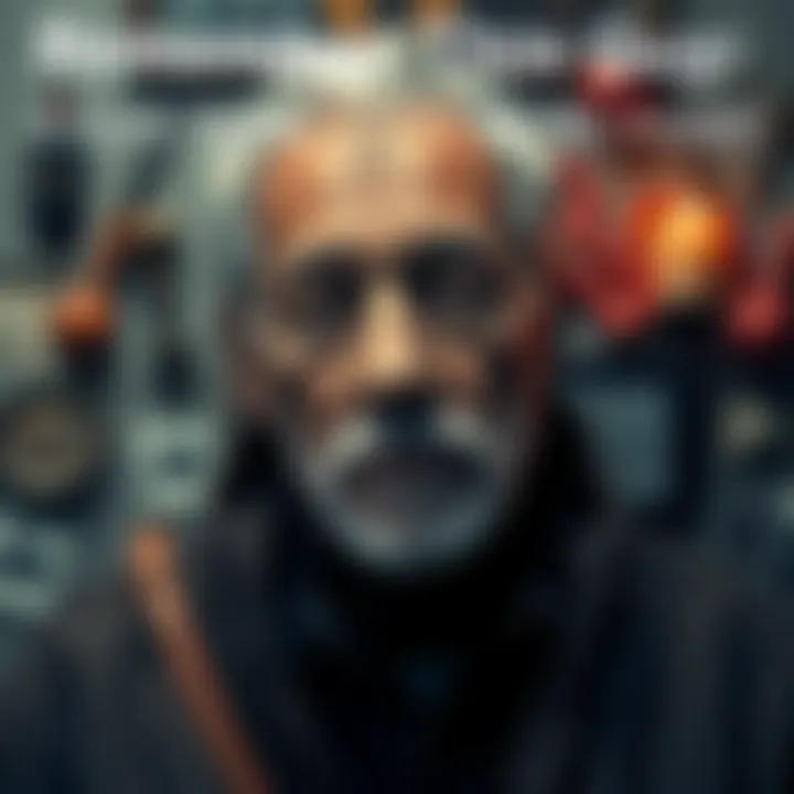A thoughtful portrait of a notable individual surrounded by memories and tokens of their impact