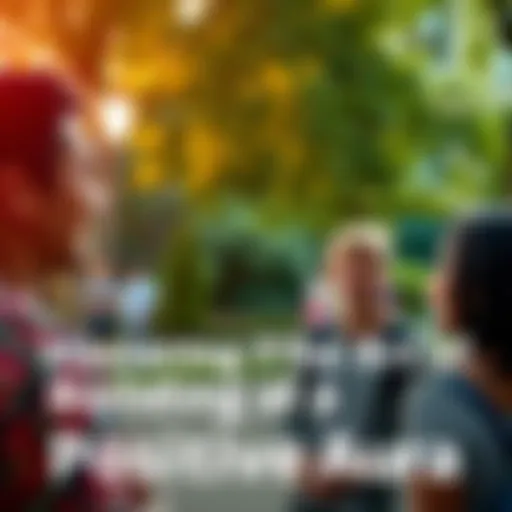 A person smiling and exuding positivity while engaging in a friendly conversation with others in a park setting.