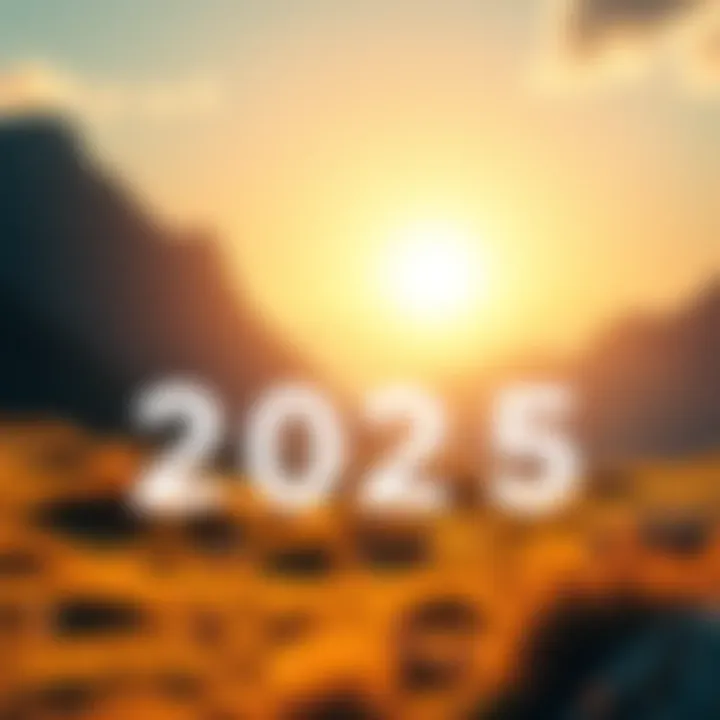 A bright sunrise over a peaceful landscape, symbolizing hope and positivity for the year 2025.