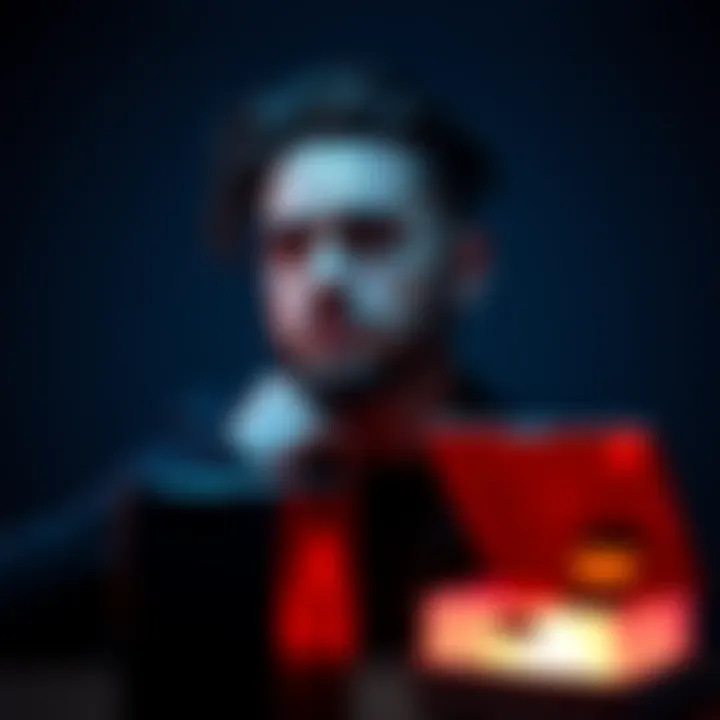 Post Malone with a serious expression reflecting on a dark experience and a mysterious box nearby
