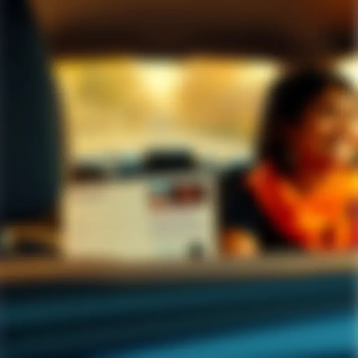 A postcard invitation to a temple event resting on a car seat, with a warm background suggesting a friendly conversation