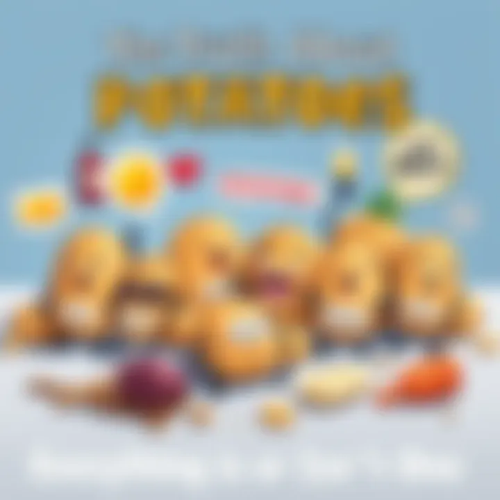 A cartoon showing various objects, some labeled as potatoes and others not, with a funny expression on the potato characters. Bright colors and playful design.