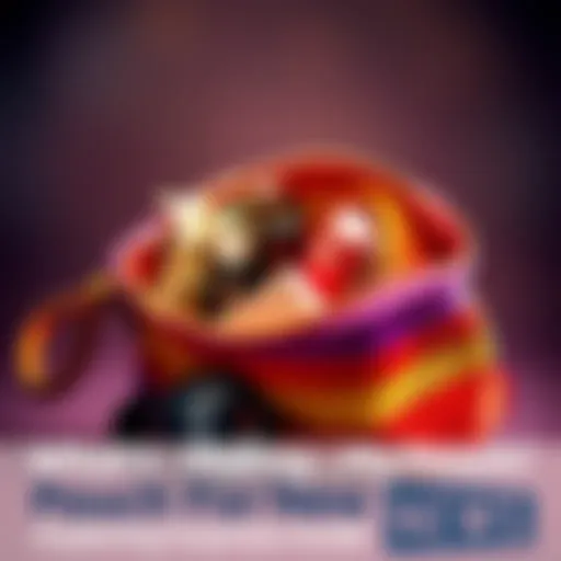 A colorful pouch opened to reveal various personal items like keys, a small notebook, and a lipstick, symbolizing personal belongings and identity.