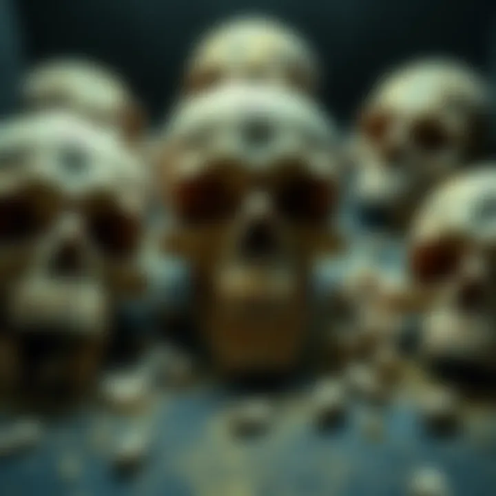 A historical depiction of powdered human skulls used in medicine during the 17th century