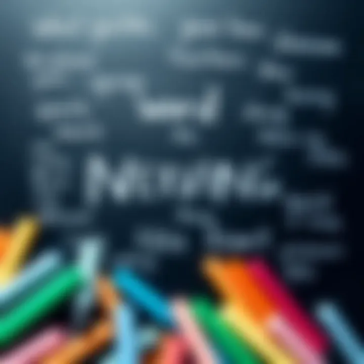 A chalkboard filled with impactful phrases and quotes that inspire reflection, surrounded by colorful chalks