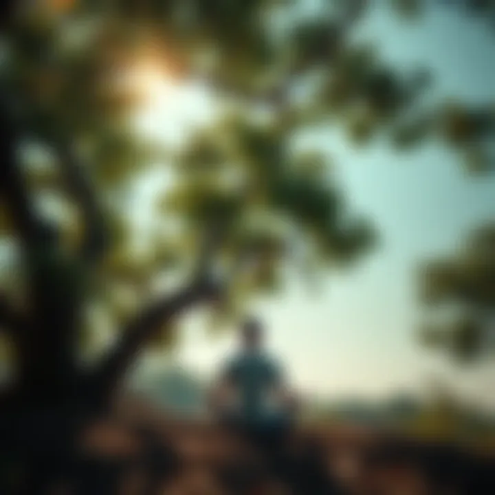 A person meditating peacefully under a tree, symbolizing discipline and spiritual practice.