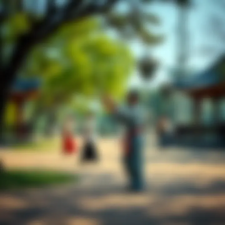 Practicing Taiji in a park A group of people practicing Taiji in a peaceful park setting, demonstrating slow and controlled movements