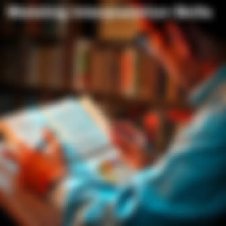 A person reading a book with notes and highlighting key points, representing the process of improving interpretation skills