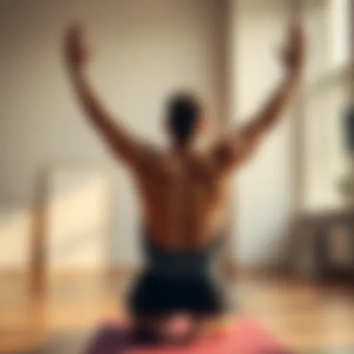 A person confidently practicing Kapotasana, stretching back with arms lifted, showcasing strength and focus in a serene yoga studio