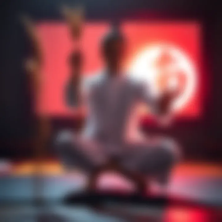 Practicing Qi with Reed Sprout Technique A person demonstrating Reed Sprout Piercing the Knee in a Qi practice, focusing on energy flow from feet to knees.