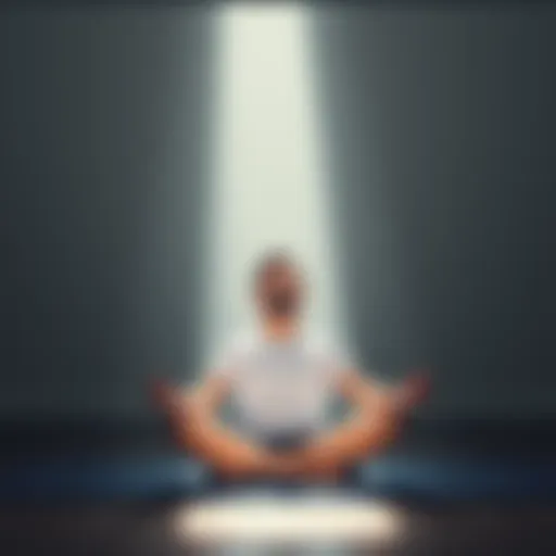 A person sitting cross-legged, eyes closed, surrounded by soft light, practicing visualization techniques for self-transformation.