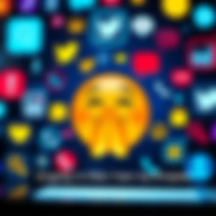 A close-up of the prayer emoji with various communication icons around it.