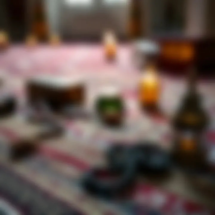 Muslim prayer items such as a prayer rug and beads placed on a table