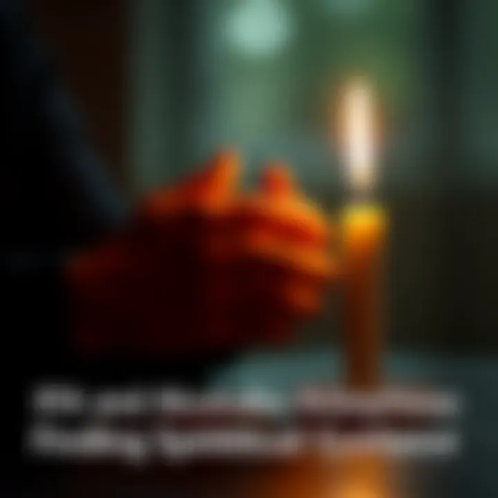 Hands clasped in prayer with a lit candle beside them, symbolizing spiritual guidance and support in recovery