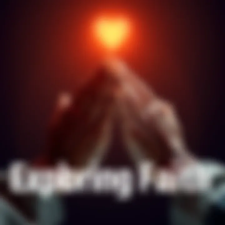 A pair of hands clasped in prayer with a glowing heart above them, symbolizing faith and gratitude.