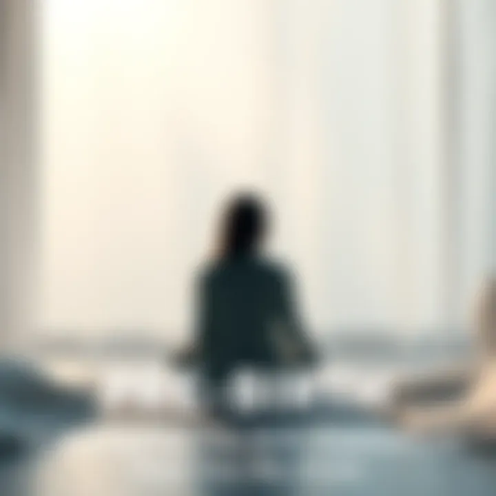 A serene scene of a person sitting in a peaceful environment, pondering their life choices before birth, with soft light surrounding them.