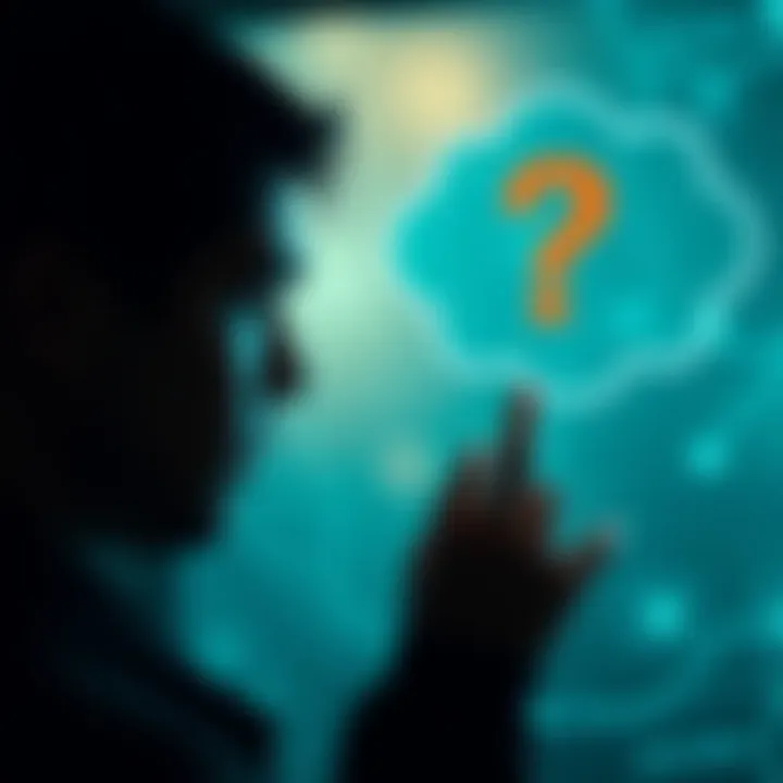 Person taking a precognition test Individual focusing on a question with a thought bubble representing intuition