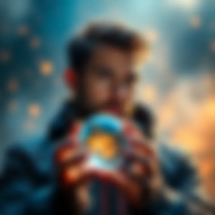 A man reflecting on his career, health, and relationships with a crystal ball in front of him