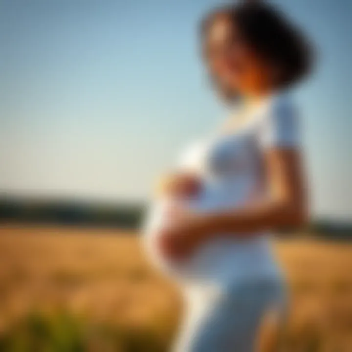 A smiling pregnant woman gently cradling her baby bump while standing in a sunny field, symbolizing hope and future family planning.