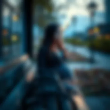 A pregnant woman sitting alone on a bench, looking thoughtfully into the distance, reflecting on her choices about her pregnancy.